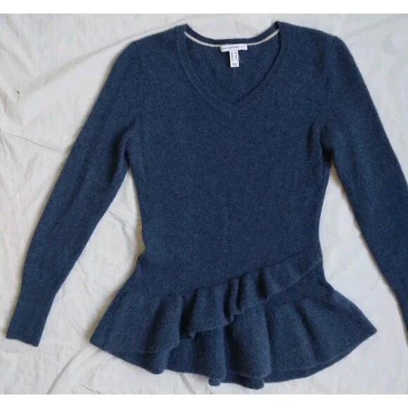Isaac Mizrahi Live! Cashmere Peplum Sweater Babydoll Vneck Blue Women's XS - Picture 3 of 15